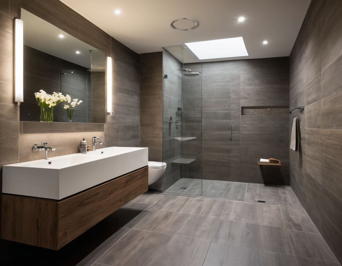 Luxury interior image showing How do underfloor heating and floor height change bathroom flooring choices