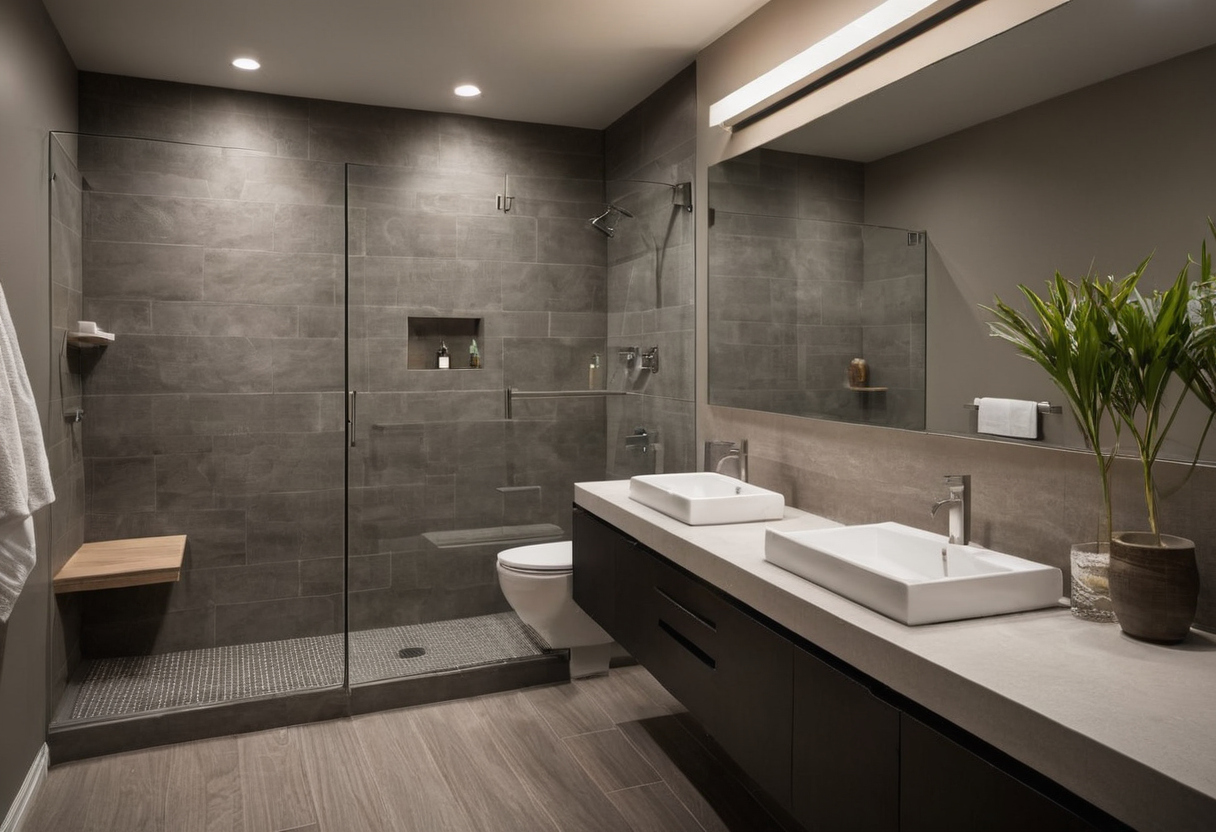 Luxury interior image showing Worked bathroom tile takeoffs show how to order without a blanket waste percentage